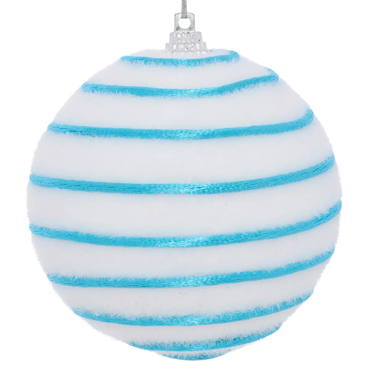 Boule de Noël blanche rayée D. 80 mm