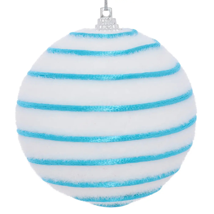 Boule de Noël blanche rayée D. 80 mm