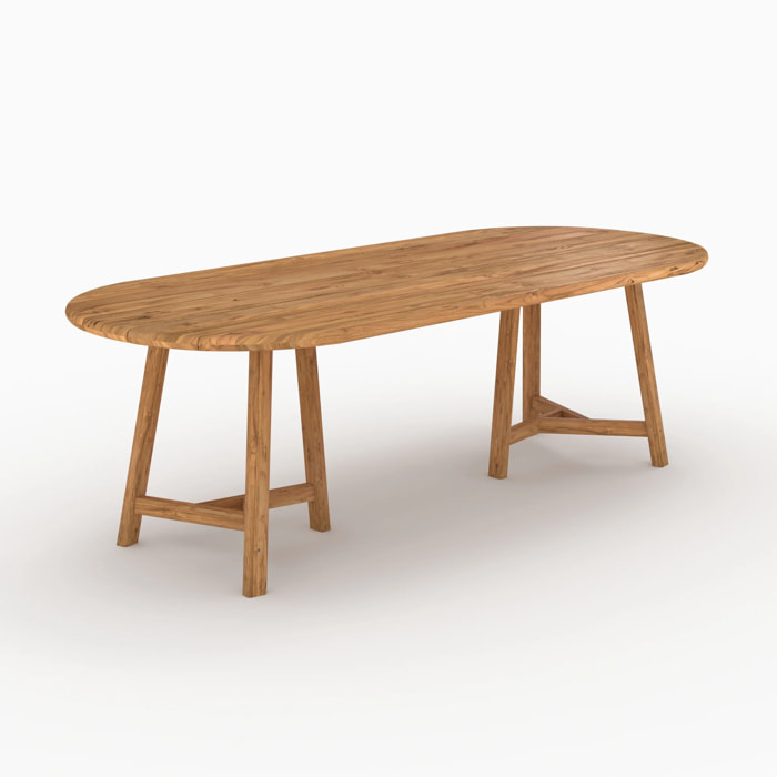 Table de jardin ovale en bois de teck recyclé 10 personnes - Bora
