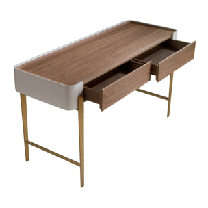 Escritorio Angel Cerdá en madera chapada en nogal natural y madera MDF lacada en beige 140x50x76cm