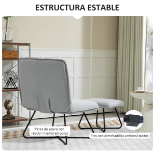 Sillón de Salón con Otomana Sillón de Relax sin Brazos Sillón para Lectura con Patas de Acero en Forma de Cruz para Sala de Estar Dormitorio