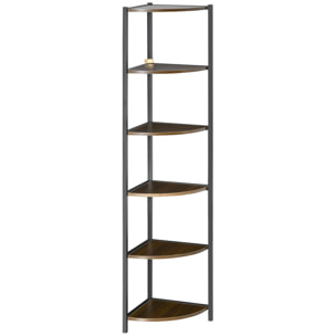 Étagère bibliothèque d'angle style industriel 6 étagères dim. 34L x 34l x 166H cm métal noir MDF aspect bois