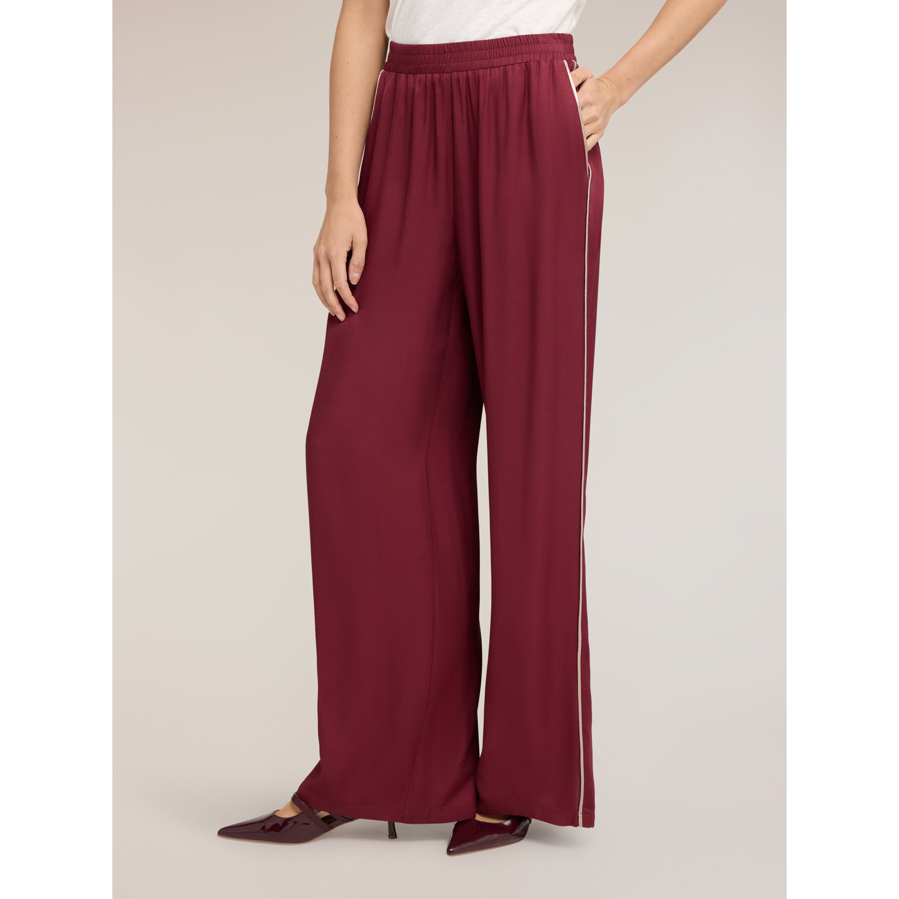Motivi - Pantaloni palazzo in twill di viscosa - Bordeaux