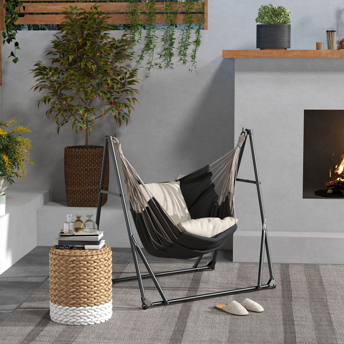 Soporte para Hamaca Plegable Portátil, 2 en 1, Soporte para Silla Colgante con Estructura de Metal y Bolsa de Transporte, Carga 120 kg, para Hamaca 2,5 m y Silla 1,5 m de Largo, Negro