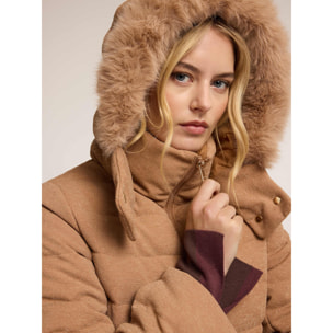 Motivi - Plumífero pesado con purpurina y capucha - Beige