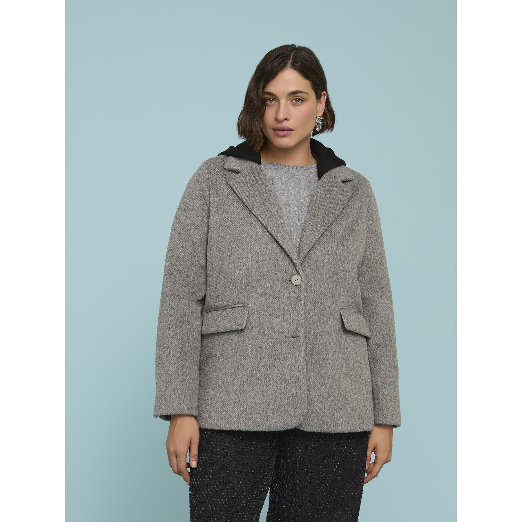 Fiorella Rubino - Giacca misto lana con cappuccio staccabile - Grigio