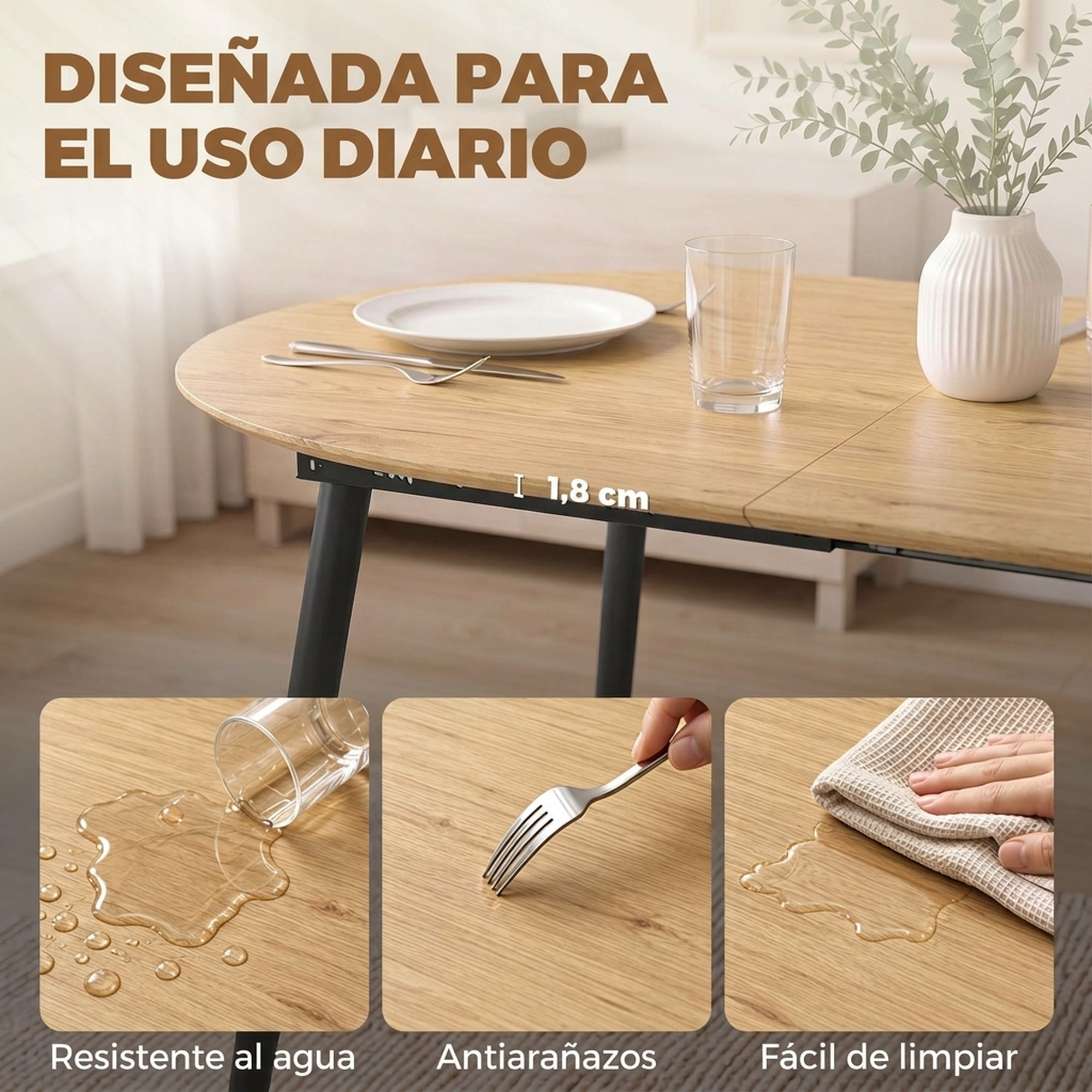 HOMCOM Mesa de Comedor Extensible Ovalada 120-160x80 cm, Mesa de Cocina Extensible para 4-6 Personas, Estilo Rústico, con Patas de Hierro y Bordes Redondeados, Ahorra Espacio, Roble