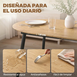 HOMCOM Mesa de Comedor Extensible Ovalada 120-160x80 cm, Mesa de Cocina Extensible para 4-6 Personas, Estilo Rústico, con Patas de Hierro y Bordes Redondeados, Ahorra Espacio, Roble