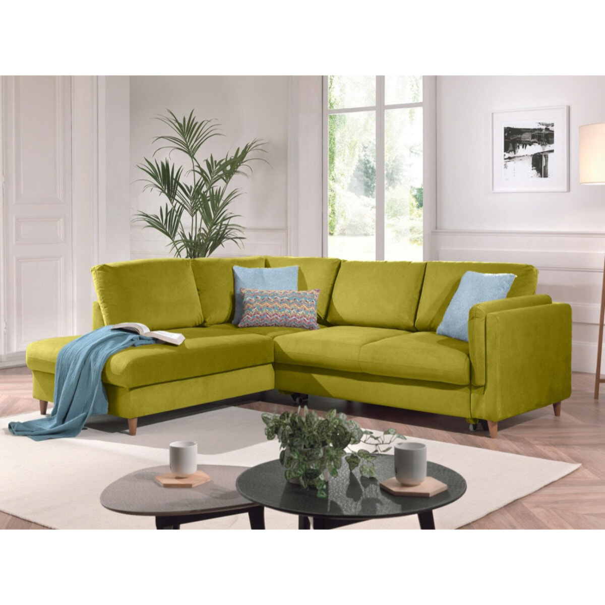 Brooke - canapé d'angle gauche - convertible - 5 places - en velours - Vert Olive