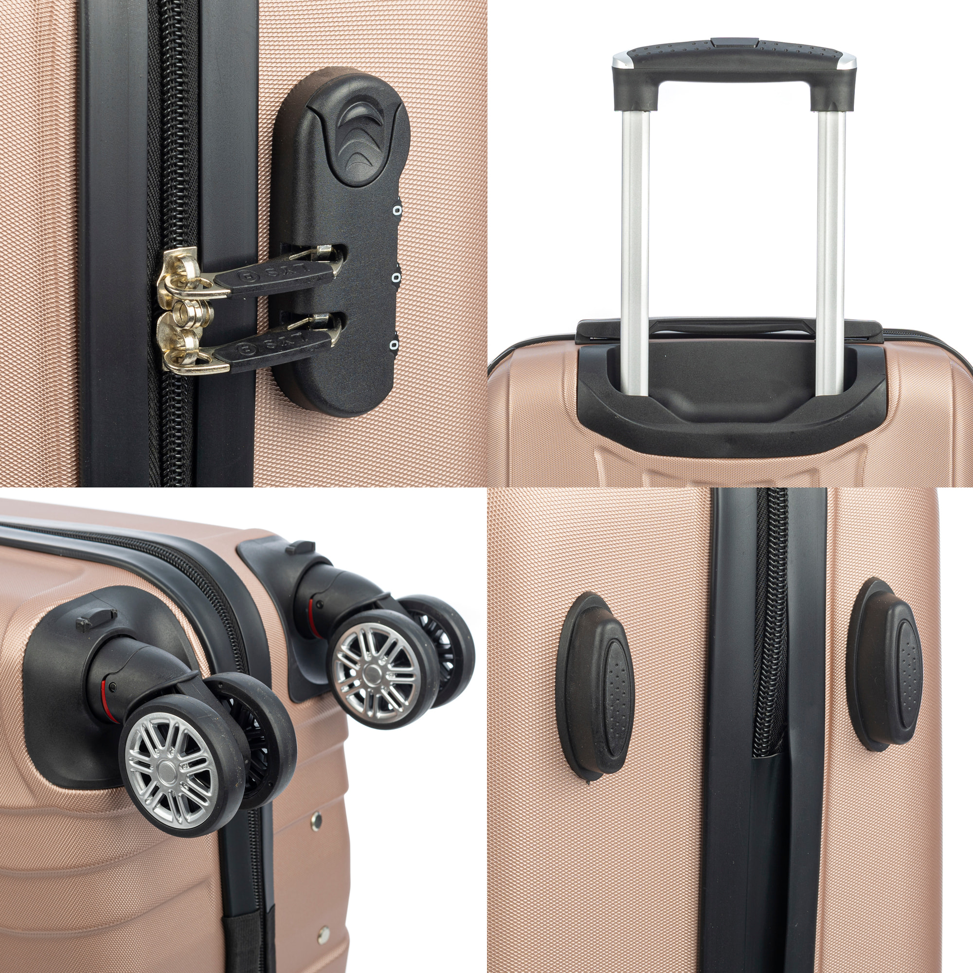 Valigia da cabina Trolley in materiale leggero in ABS ad alta resistenza. Chiusura numerica, 4 ruote doppie estraibili e girevoli a 360°. 57x38x20 cm.