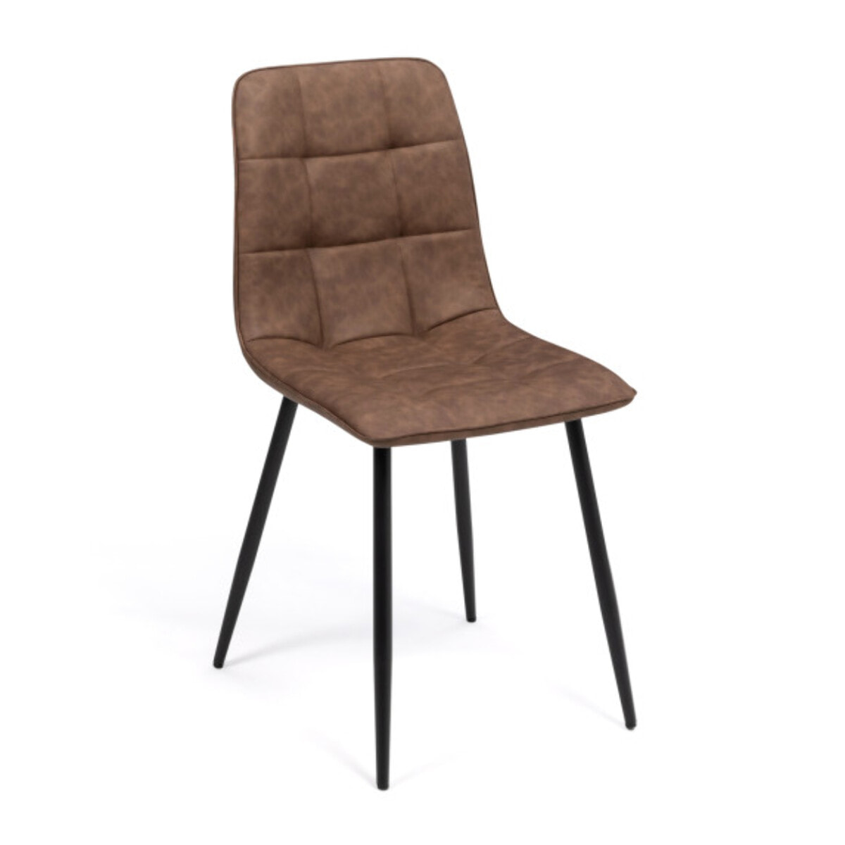 Chaises Linda imitation cuir marron et pieds métal noirs - lot de 6