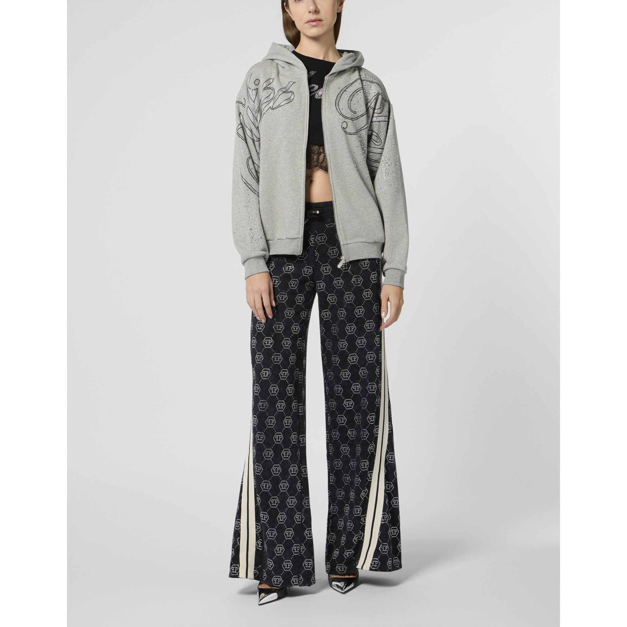 PHILIPP PLEIN Chenille Zip Hoodie Spray Strass
