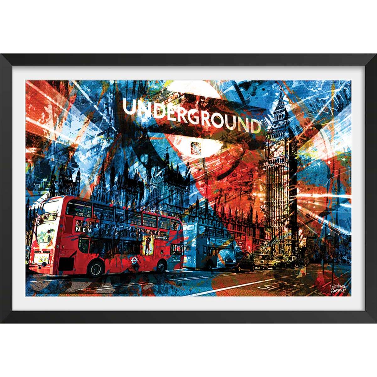 Affiche illustration graffiti london Affiche + cadre en bois - Noir