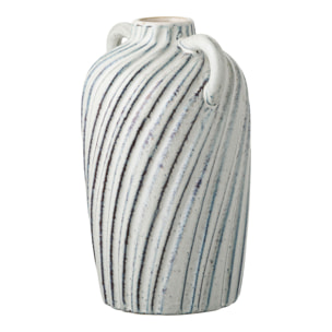Vaso in ceramica bianca con righe blu e manici 15,5x14x22 cm