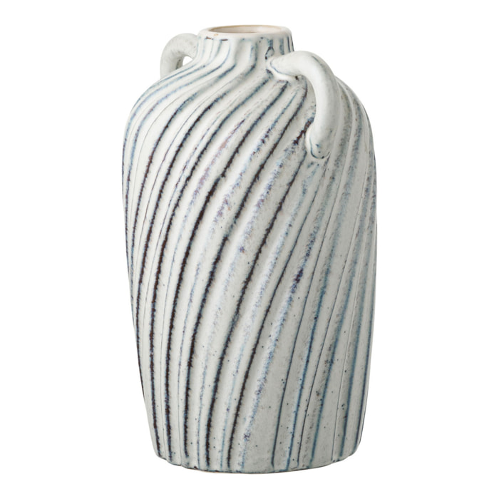 Vaso in ceramica bianca con righe blu e manici 15,5x14x22 cm