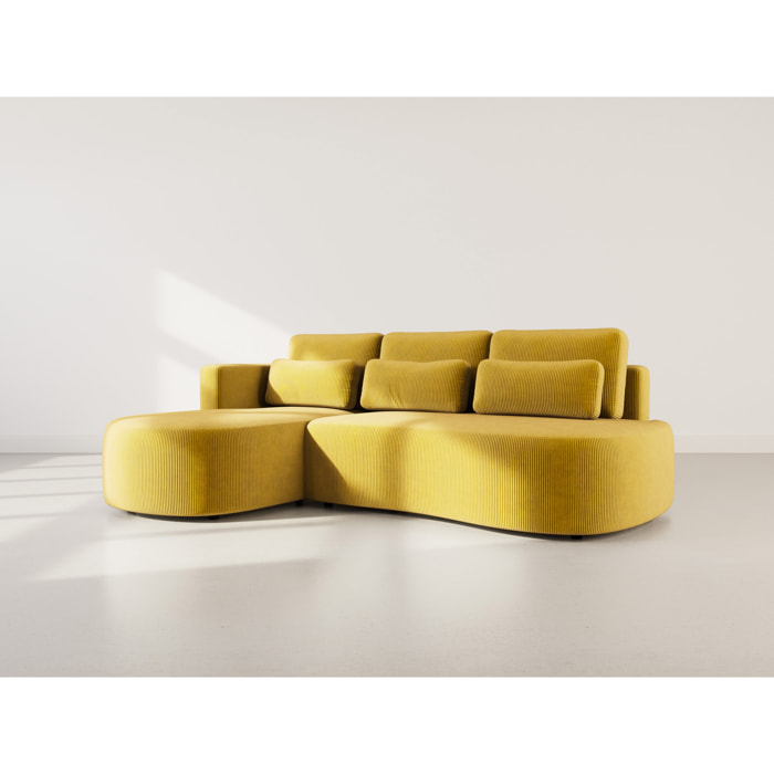 Mahina - canapé d'angle gauche 4 places convertible avec coffre en velours côtelé - Jaune