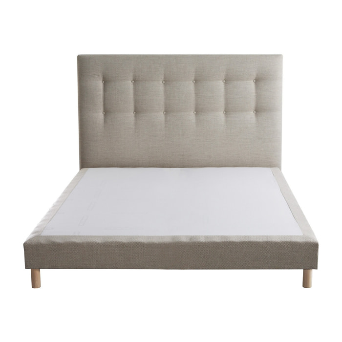 Ensemble sommier tapissier, SYMBIOSE, tête de lit capitonnée beige
