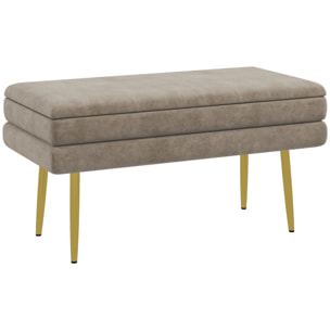 Puff Almacenaje 30L, Banco Almacenaje con Tapa Abatible y Patas de Acero, Tapizado en Terciopelo, Pie de Cama, para Dormitorio, Salón, Entrada, Carga 120 kg, 79,5x37,5x43 cm, Beige