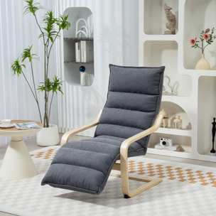 Sillón de Salón con Reposapiés Ajustable, Butaca de Salón Tapizada en Terciopelo, Marco de Madera, Sillón de Relax para Dormitorio, Oficina, Estudio, 67x93x105 cm, Gris Oscuro