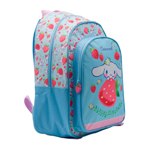 Zaino Primario Cinnamoroll a doppio scomparto, grande capacità e adattabile al carrello. Con accessorio pom pom.