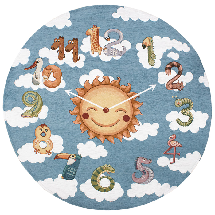 TAPPETO CAMERETTA OROLOGIO AZZURRO TONDO DIAMETRO 100 CON FONDO ANTISCIVOLO MADE IN ITALY