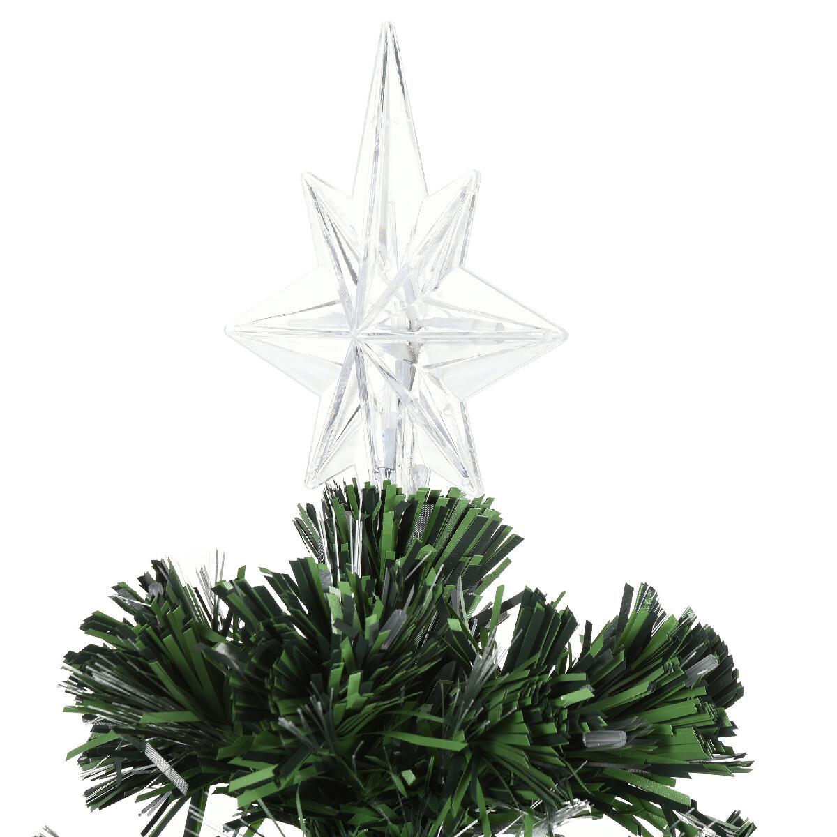 Sapin de Noël artificiel lumineux fibre optique + 220 LED 6 couleurs 2 modes support pied inclus Ø 80 x 180H cm 220 branches étoile sommet brillante vert