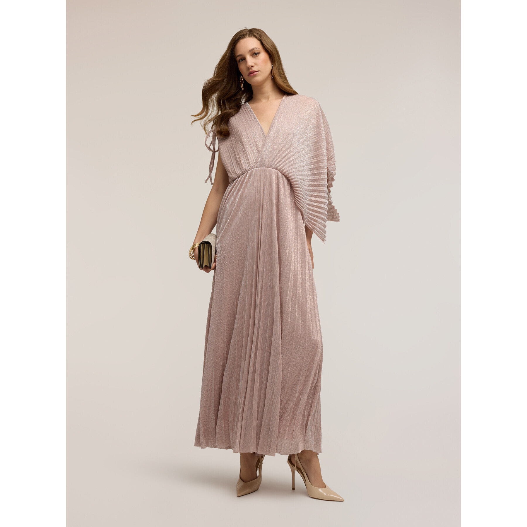 Motivi - Vestito lungo plissé metallizzato - Rosa