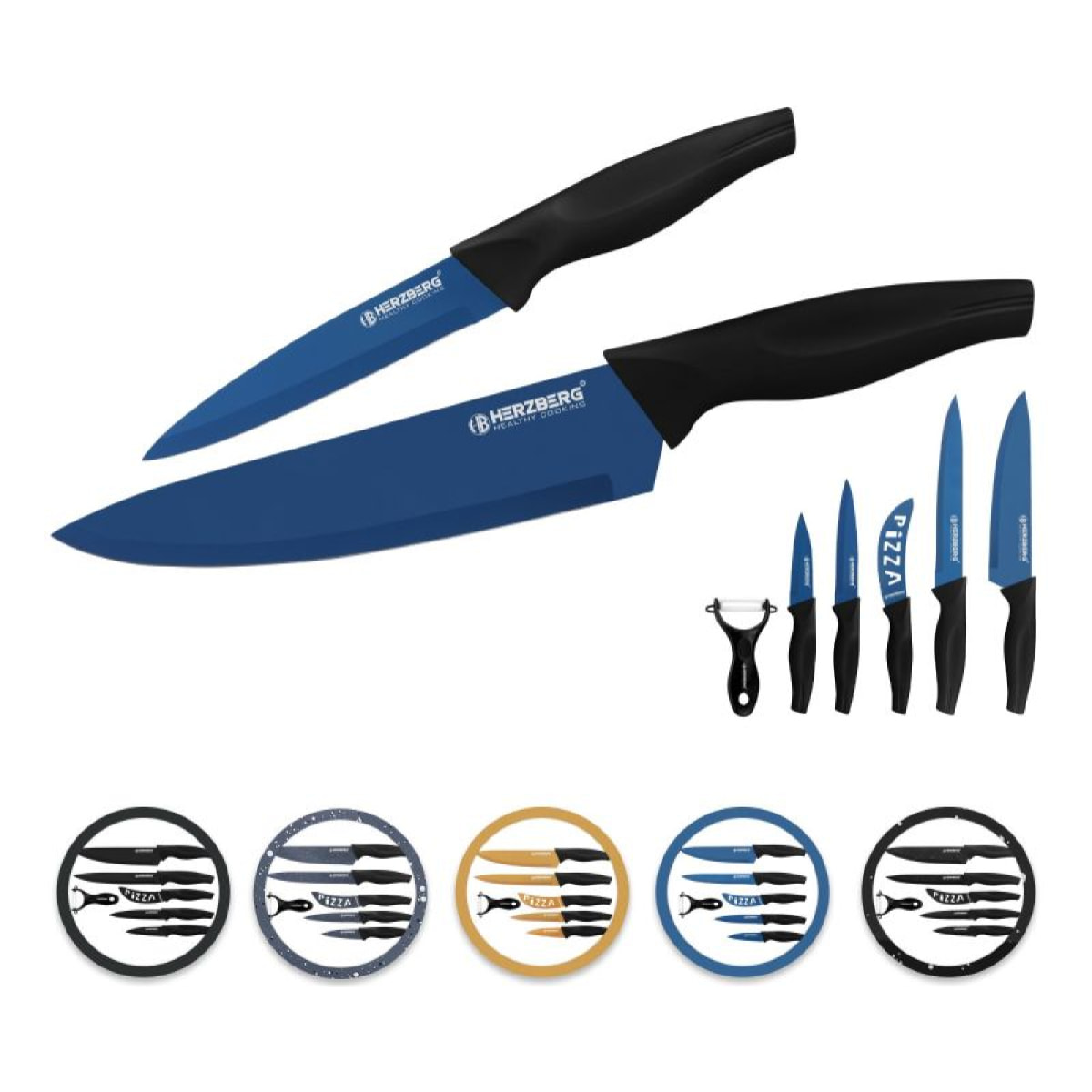 Set de 5 couteaux + économe bleu Herzberg HGKL6BLU