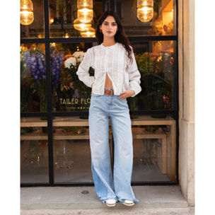 Jeans de mujer de corte wide leg con detalle en la pernera