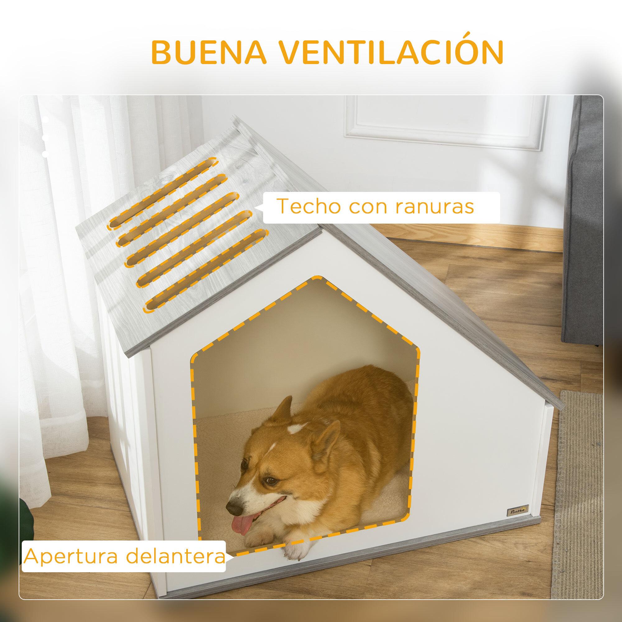 Casa de Madera para Perros Interior con Cojín Lavable 84,5x54,5x75 cm Blanco