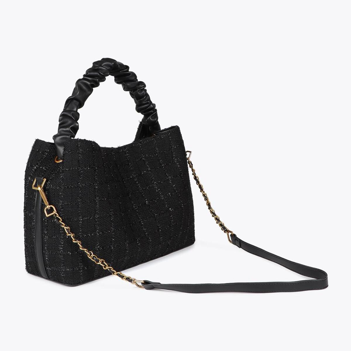 Borsa in Tweed con Manico Arricciato e Logo LC Leopardo