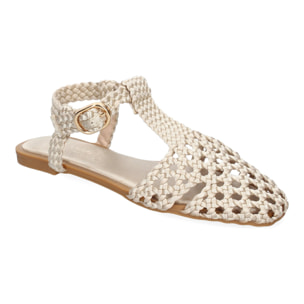 Sandalia Plana de Mujer, Comodas y Elegantes, Diseño Trenzado con Cierre de Hebilla