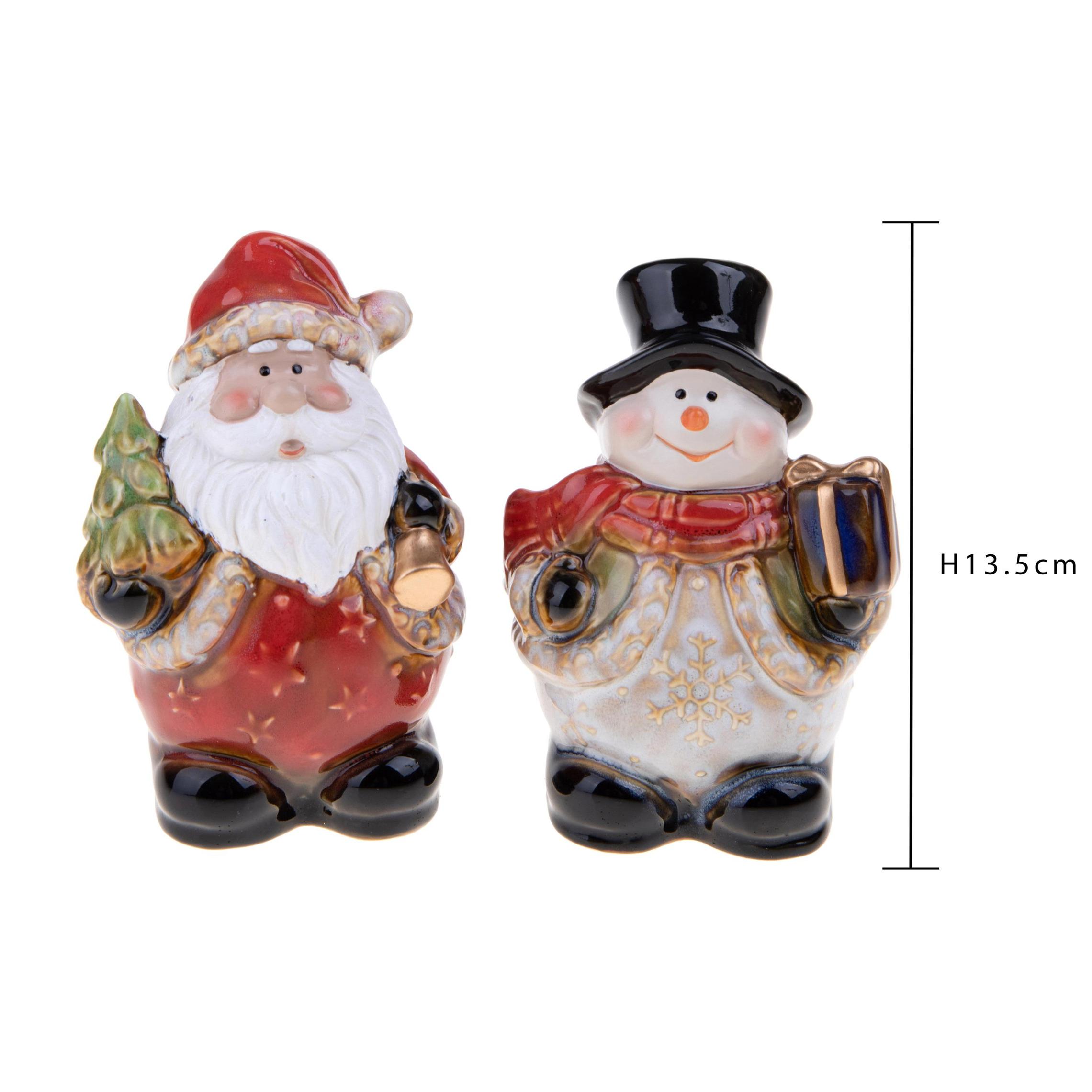 Set Di 2 Babbo Natale E Pupazzo Di Neve. Altezza 13,5 Cm - Pezzi 2 - 9,5X13,5X7cm - Colore: Verde - Bianchi Dino - Articoli Natalizi