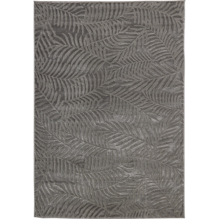 BLOOM - Tapis poils ras motif feuille en relief - Gris