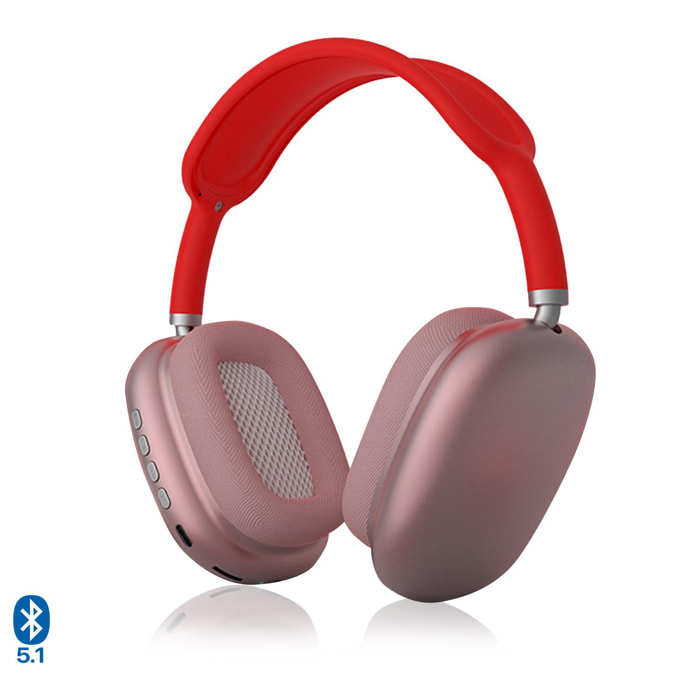 DAM Cascos P9 inalámbricos Bluetooth, ergonómicos. 18,5x8x20,5 Cm. Color: Rojo
