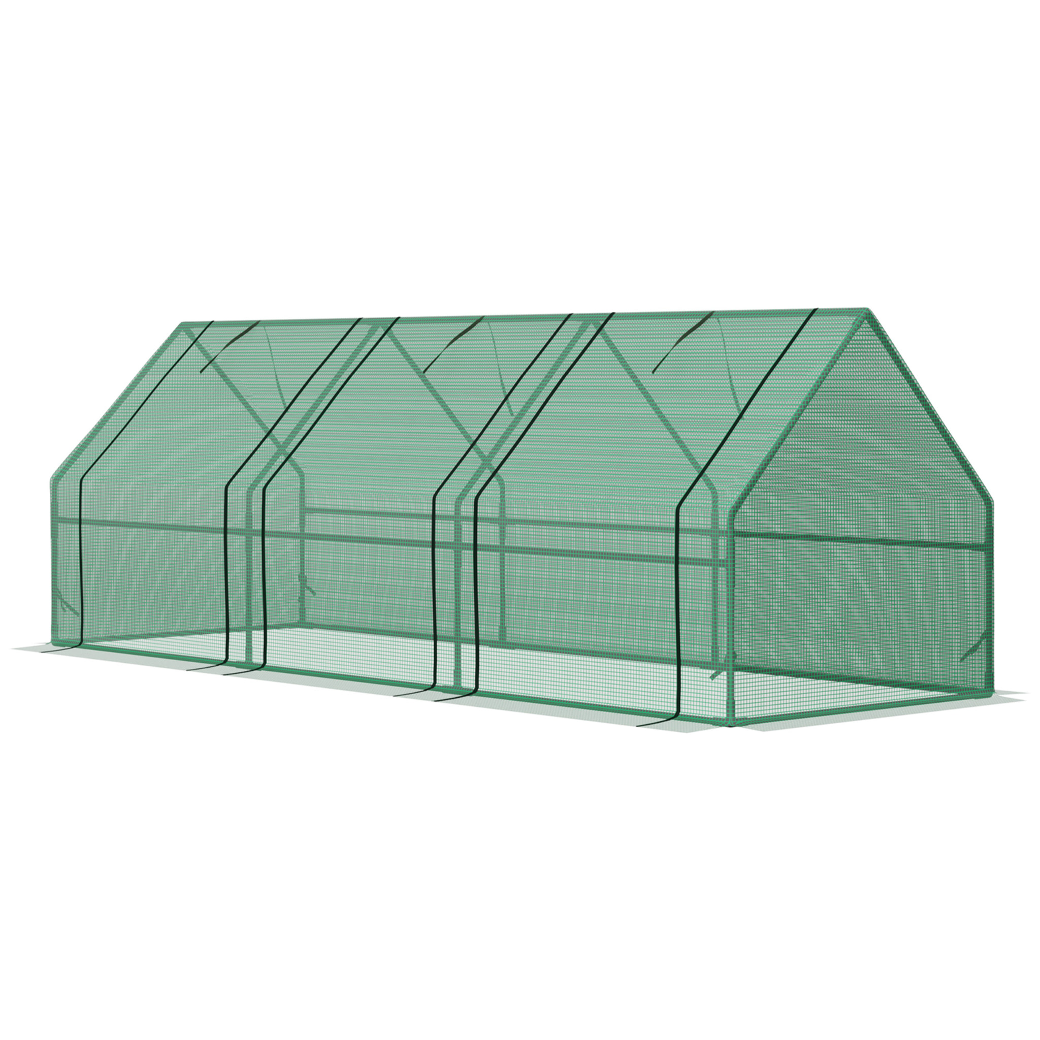 Mini serre de jardin 270L x 90l x 90H cm acier PE haute densité 140 g/m² anti-UV 3 fenêtres avec zip enroulables vert