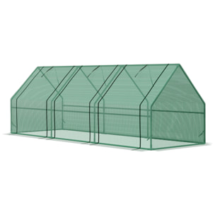 Mini serre de jardin 270L x 90l x 90H cm acier PE haute densité 140 g/m² anti-UV 3 fenêtres avec zip enroulables vert