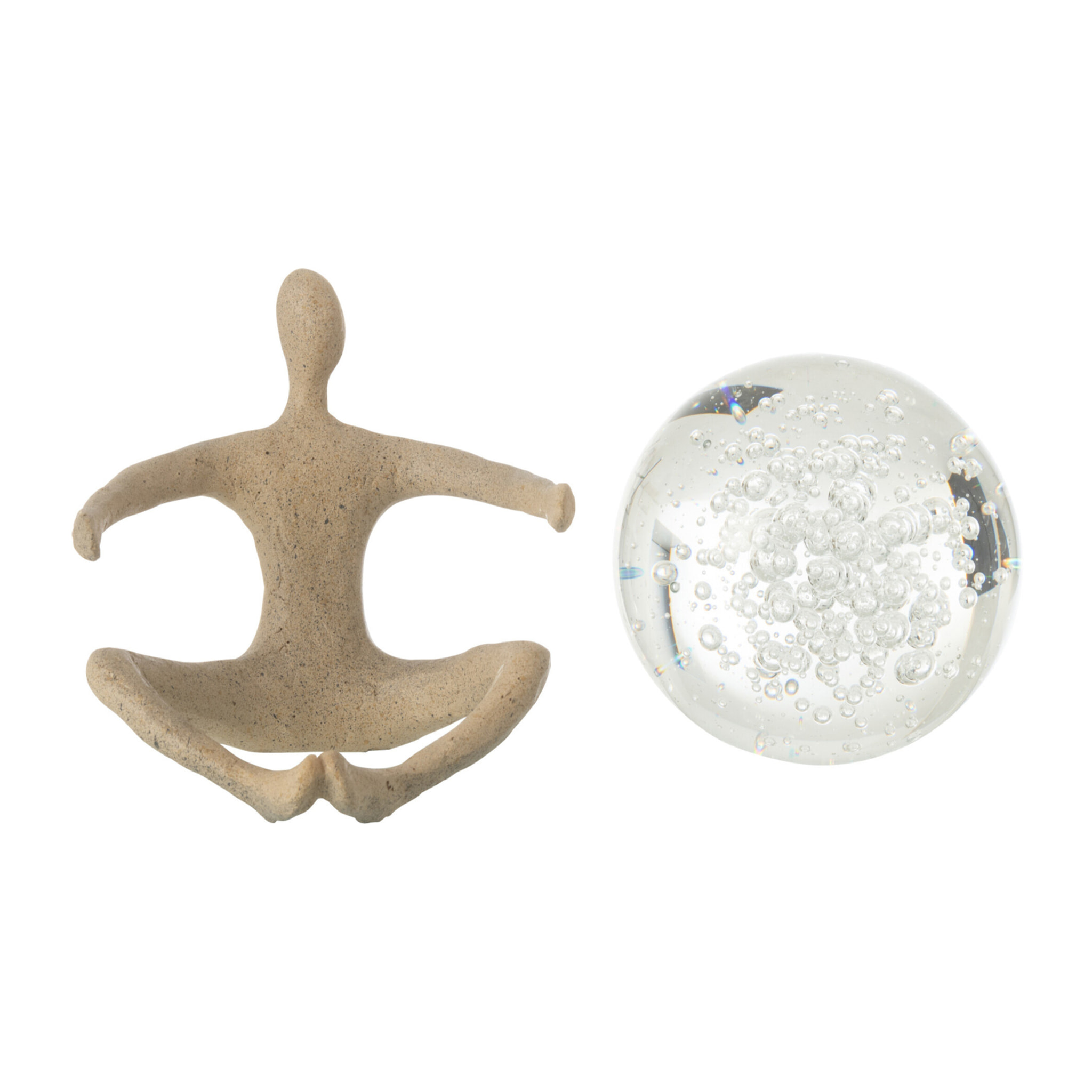 J-Line décoration Figurine Boule - polyrésine/cristal - beige