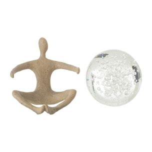 J-Line décoration Figurine Boule - polyrésine/cristal - beige
