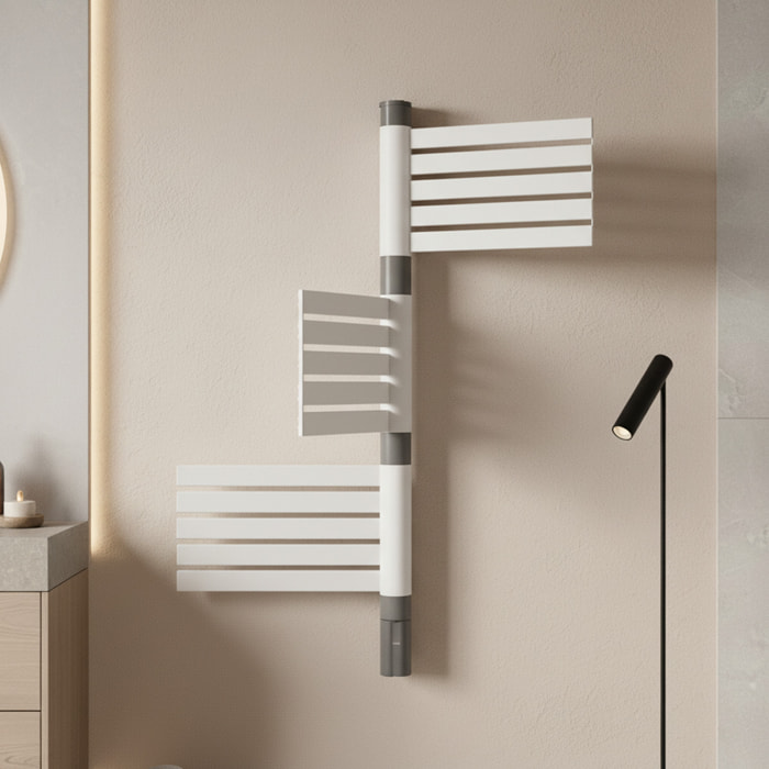 sèche-serviettes sans fluide lames plates pivotantes LCD 500W blanc & gris