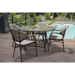 USHUAIA  - Fauteuil de jardin empilable en aluminium marron et textilène beige
