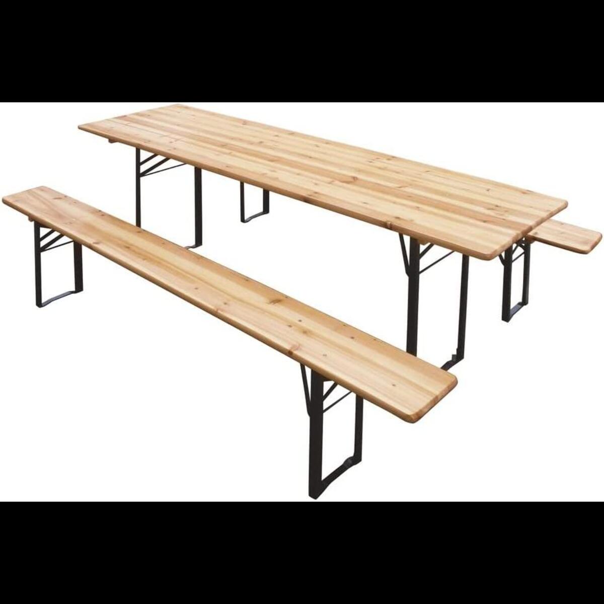 Set Birreria Completo Tavolo Con 2 Panche In Legno Naturale Gambe Pieghevoli Per Bar Pub Giardino Fiera Picnic Camping Feste Sagre 220 x 70 x 75 Cm