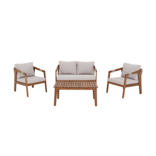 Salon de jardin en acacia 4 places beige avec cordes LOBERIA. table rectangulaire