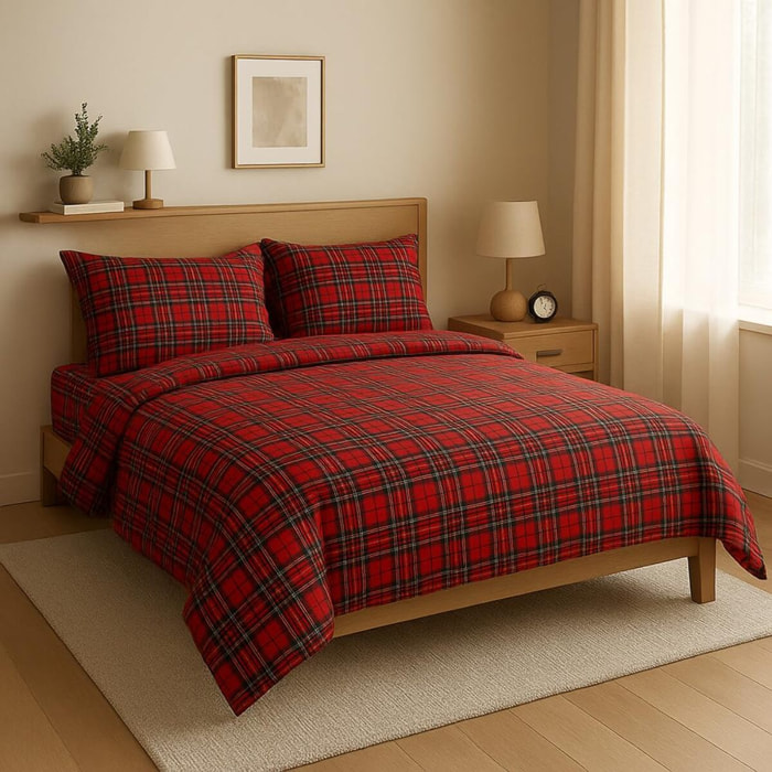 Completo lenzuola in cotone tartan scozzese con federe, set lenzuolo sopra e sotto con angoli, morbido e traspirante, resistente ai lavaggi, design caldo e tradizionale, ideale per inverno e uso quotidiano, qualità Made in Italy
