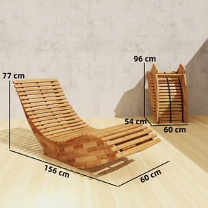 Pack de 2 Sillas Mecedoras de Jardín de Madera, Mecedoras para Exterior Ergonómica Plegables con Diseño Listonado, para Balcón, Terraza, Patio, Carga 120 kg, 60x156x77 cm, Natural