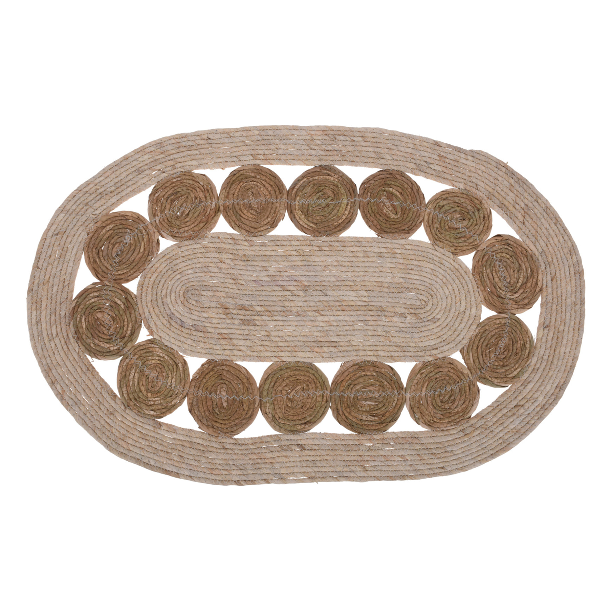 Alfombra ovalada de hoja de totora y maíz 80x50cm