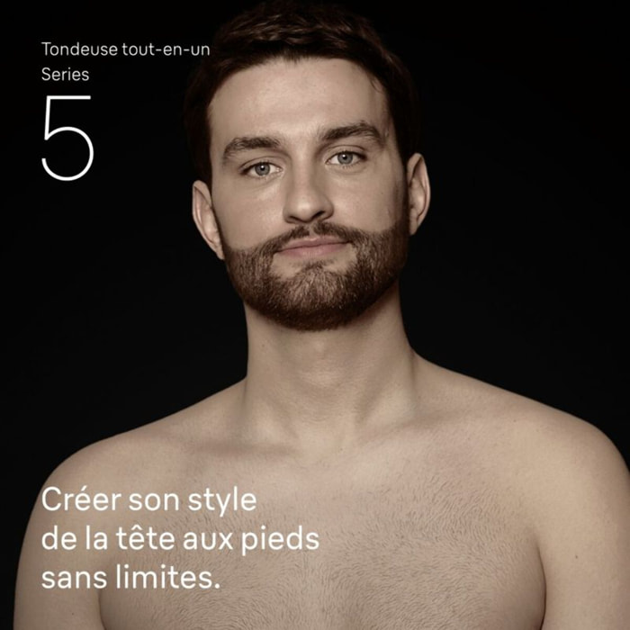 Tondeuse multi usages BRAUN AIO5560, 14 hauteurs de coupe, précision 0,5 mm, autonomie 120 mn