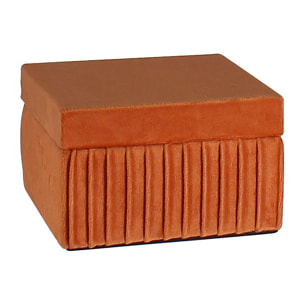 BOITE EN VELOURS PLISSÉ TERRACOTTA INTÉRIEUR NOIR 12X12X7 CM VRILLE