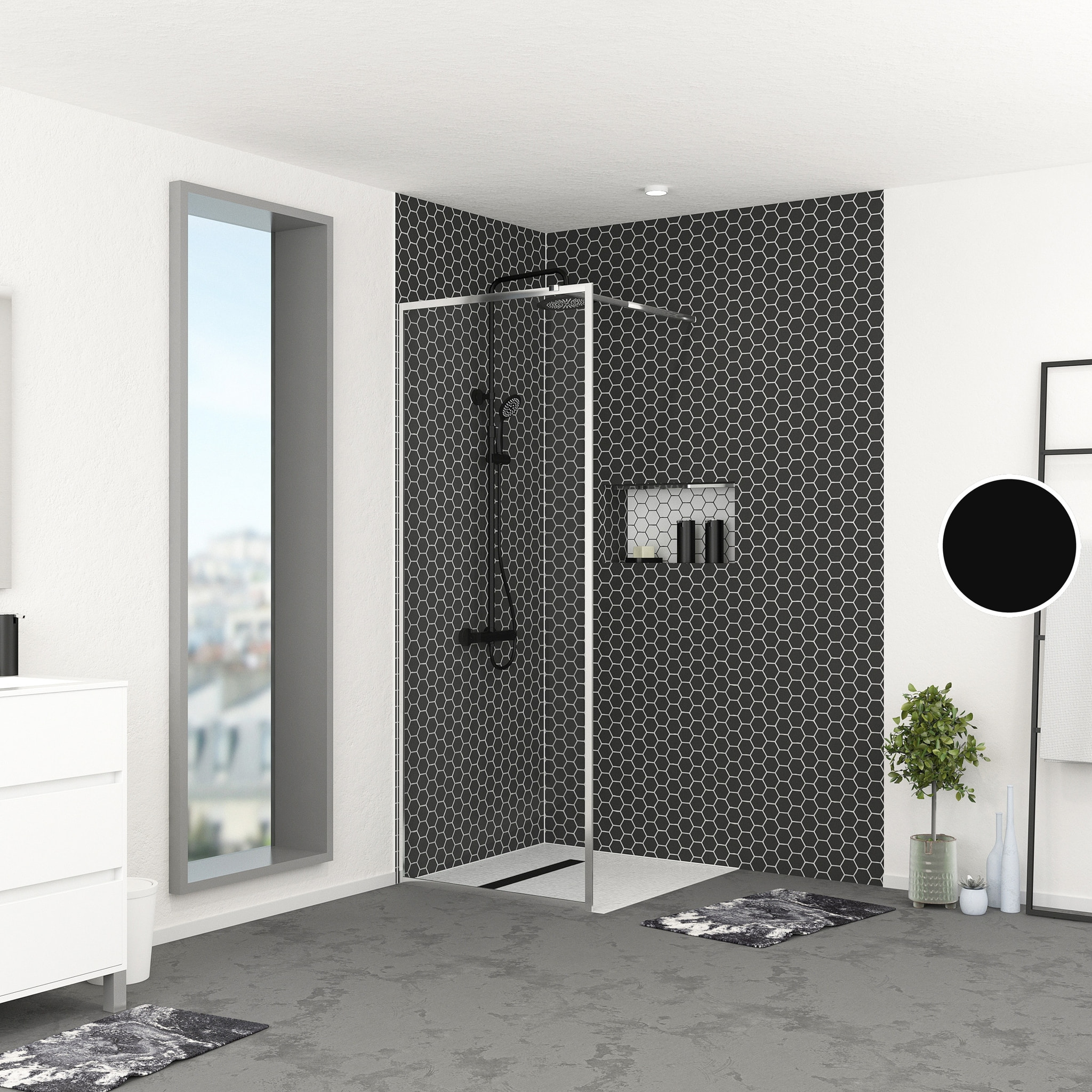 Paroi de Douche 80x200 cm - Cadre et Bras Aluminium Chrome - CHROMED CONTOURING