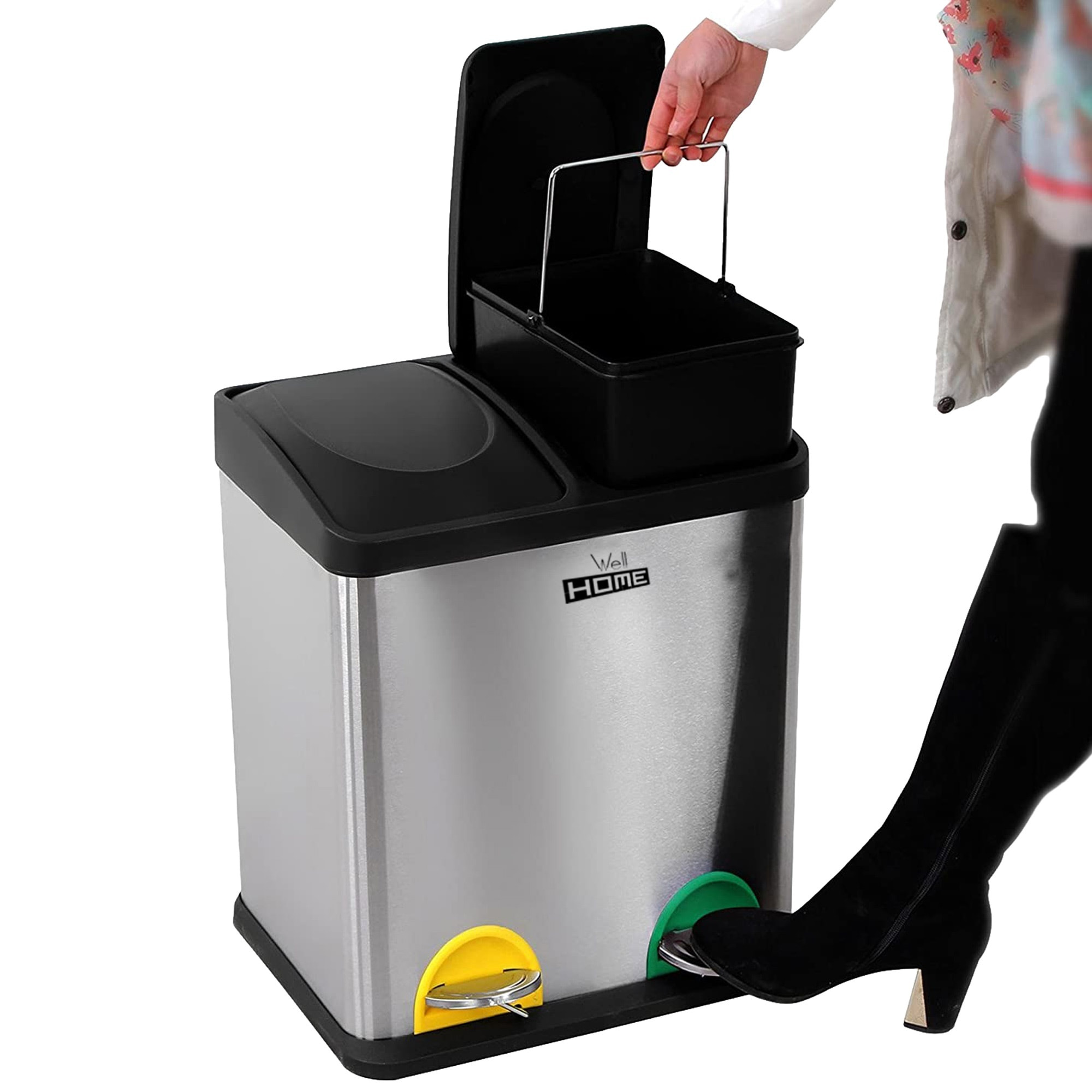 Cubo de reciclaje ecológico 30 litros de 2 compartimentos, reciclaje de basura / cubos de reciclaje, gran capacidad, para papel, vidrio y plástico, id